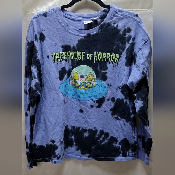 THE SIMPSONS Treehouse of Horror Purple Tie Dye Long Sleeve Shirt Size Medium. - Picture 1 of 7
